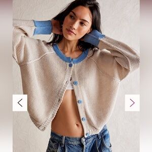 Free People We The Free Lili Linen Cardi XL Color: Barnacle Isle Combo NWT
